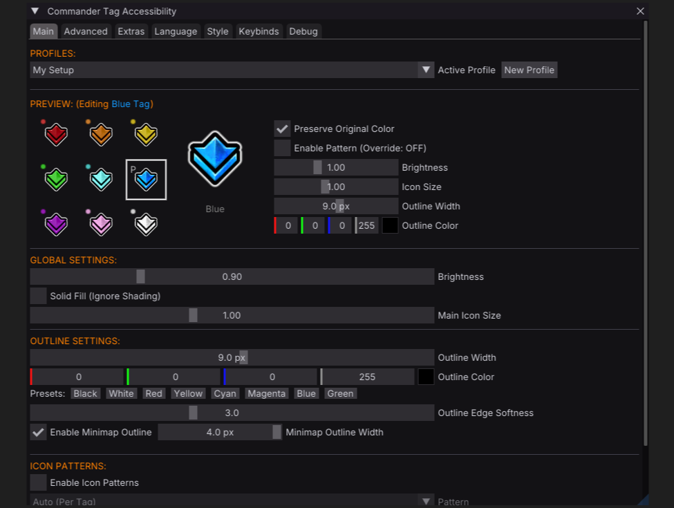 In-game settings user interface for Commander Tag Accessibility